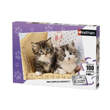 Puzzle 100 pieces - duo de chatons - nathan - puzzle enfant + trieur - des 6 ans