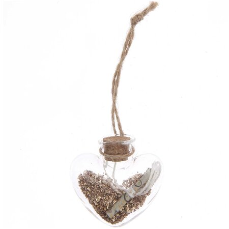 Bouteille verre avec paillettes coeur à suspendre