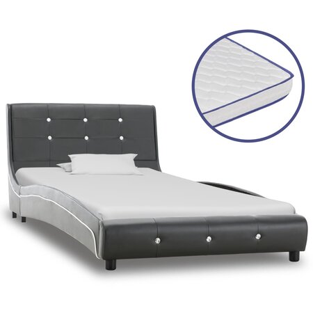 vidaXL Lit avec matelas à mémoire de forme Gris Similicuir 90x200 cm