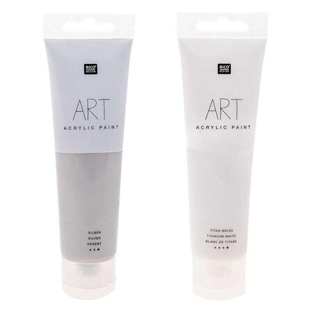 2 tubes de peinture acrylique 100 ml - blanc & argent