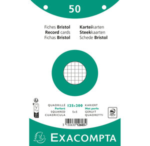 Paquet 50 Fiches Sous Film - Bristol Quadrillé 5x5 Perforé 125x200mm - Blanc - X 24 - Exacompta