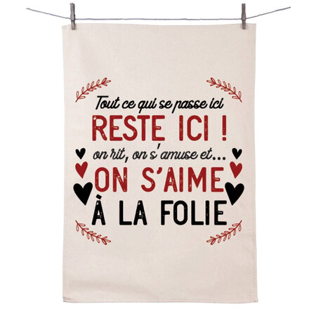 Torchon en coton décoré - ici on s'aime