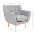 Fauteuil bas en velours gris clair avec pieds en bois