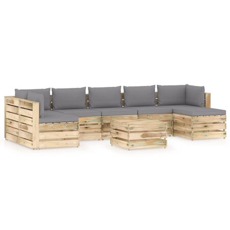 vidaXL Salon de jardin 8 Pièces avec coussins Bois imprégné de vert