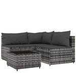 vidaXL Salon de jardin 4 Pièces avec coussins Gris Résine tressée