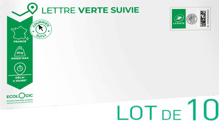 Prêt-à-Poster - Lettre verte suivie - 20g - Enveloppes en lot de 10