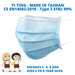 3 LOTS x 50 MASQUES ENFANTS FABRIQUÉ À TAÏWAN + 1 LOT x 50 MASQUES ENFANT OFFERT + 1 ÉTUI BACTÉRICIDE ANTIBACTÉRIEN OFFERT