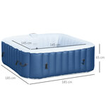 Spa gonflable carré 4 personnes dim. 1 85L x 1 85l x 0 65H m - 100 buses d'air hydro-massantes - fonctions chauffage filtration - liner PVC blanc bleu