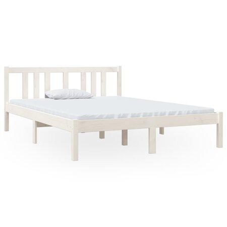 vidaXL Cadre de lit Blanc Bois massif 135x190 cm Double