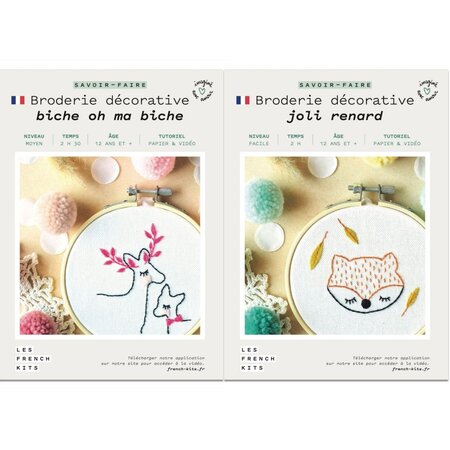 Coffrets 2 Broderies décoratives - Déco enfant Forêt - Renard et Biche