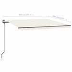 vidaXL Auvent manuel rétractable avec poteaux 4x3 m Crème