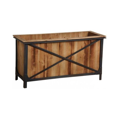 Jardinière en pin et métal noir