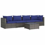 vidaXL Salon de jardin 5 Pièces avec coussins résine tressée gris