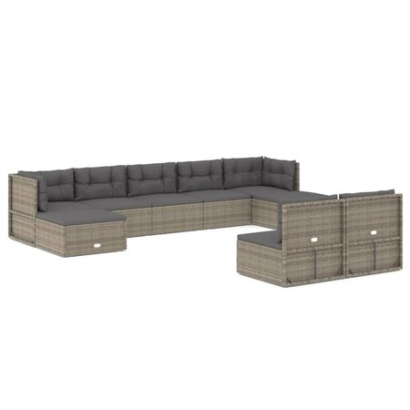 vidaXL Salon de jardin 9 Pièces avec coussins Gris Résine tressée