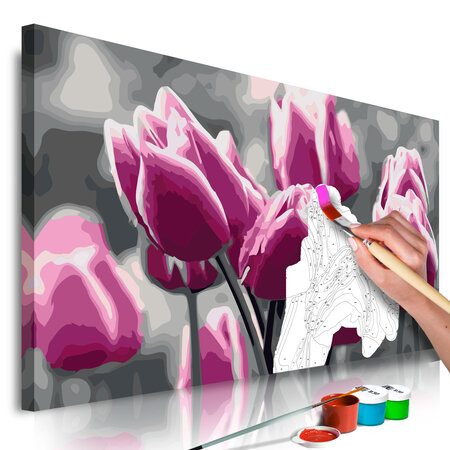Tableau à peindre par soi-même - champ de tulipes l x h en cm 60x40