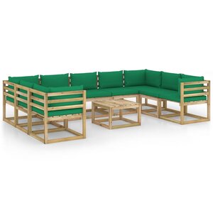 vidaXL Salon de jardin 10 Pièces avec coussins bois de pin imprégné