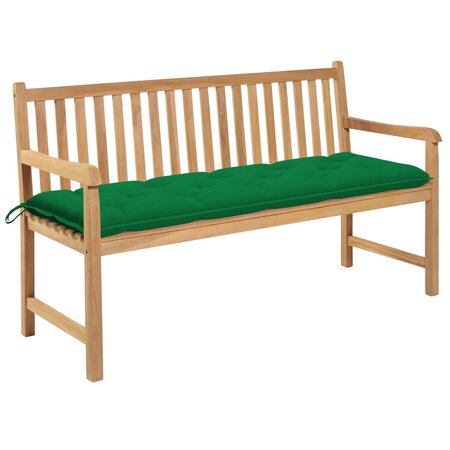 vidaXL Banc de jardin avec coussin vert 150 cm Bois de teck massif