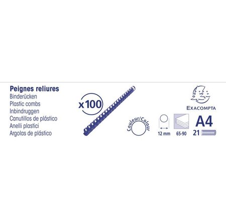 Une Boite de 100 Peignes Plastiques 12 mm 21X29,7 cm Noir EXACOMPTA