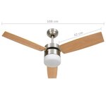 vidaXL Ventilateur de plafond lampe et télécommande 108cm Marron clair