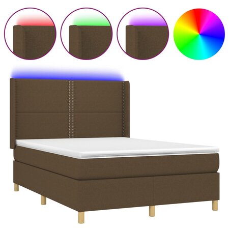 vidaXL Sommier tapissier matelas et LED Marron foncé 140x200 cm Tissu