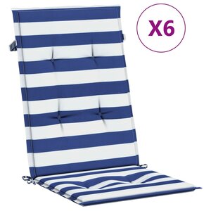 vidaXL Coussins de chaise à dossier haut 6Pièces rayures bleu/blanc tissu