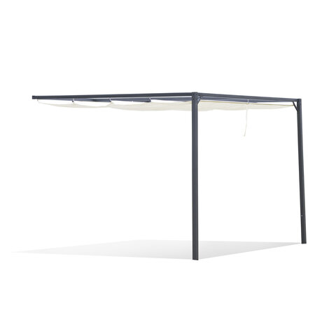 Pergola adossable retractable dim. 3L x 3l x 2 3H m pavillon de jardin toile polyester haute densité crème structure métal époxy gris