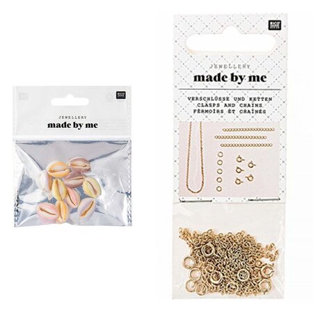 10 perles coquillages pastel + fermoirs fins et chaînes dorés