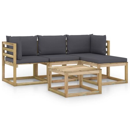 vidaXL Salon de jardin 5 Pièces avec coussins anthracite