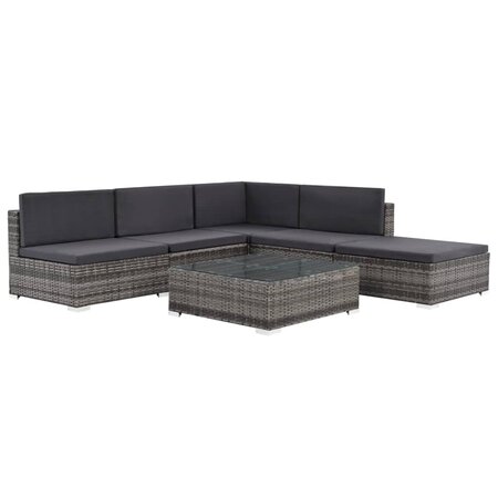 vidaXL Salon de jardin 6 Pièces avec coussins Résine tressée Gris