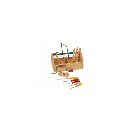 Boîte à outils avec outils Bois massif hêtre laqué clair et multicolore