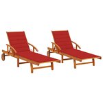 vidaXL Chaises longues 2 Pièces avec coussins Bois d'acacia solide