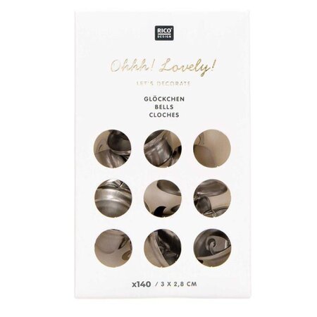 140 petites cloches en métal argenté 3 cm