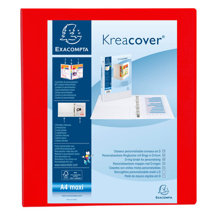 Classeur personnalisable Kreacover A4 Maxi 4 Ax Diam 50mm Dos 70 mm Rouge EXACOMPTA