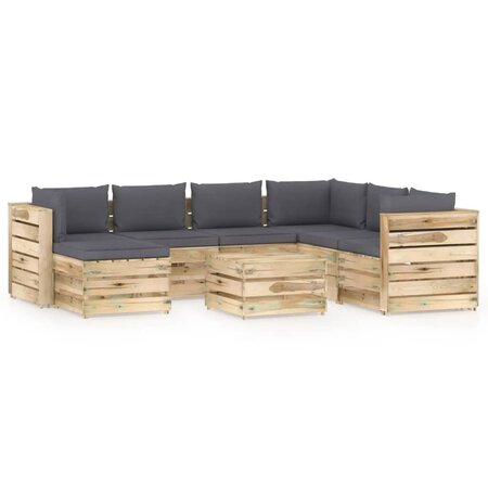 vidaXL Salon de jardin 8 Pièces avec coussins Bois imprégné de vert