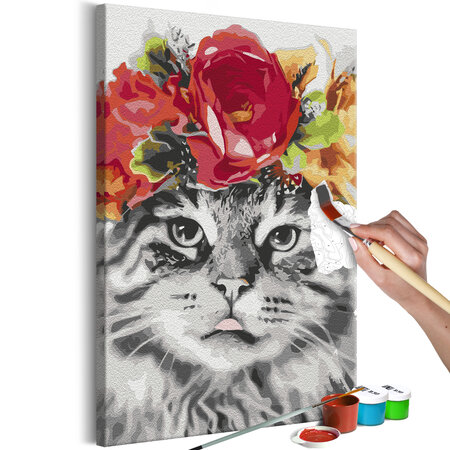 Tableau à peindre par soi-même - cat with flowers l x h en cm 40x60