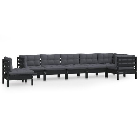 vidaXL Salon de jardin 8 Pièces avec coussins Noir Bois de pin solide