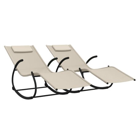 vidaXL Chaises longues à bascule 2 Pièces Crème Acier et textilène