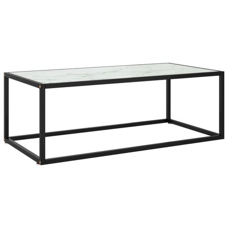 vidaXL Table basse Noir avec verre marbre blanc 100x50x35 cm