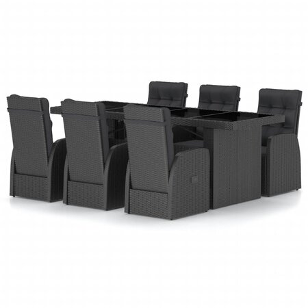 vidaXL Mobilier à dîner jardin 7 Pièces avec coussins Résine tressée Noir
