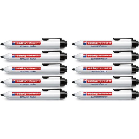 Marqueur edding permanent rétractable pointe ogive noir x 10 edding