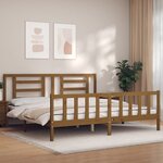 vidaXL Cadre de lit et tête de lit marron miel Super King bois massif