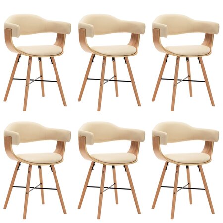 vidaXL Chaises à manger lot de 6 crème similicuir et bois courbé
