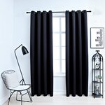vidaXL Rideaux occultants avec anneaux en métal 2 Pièces Noir 140x225 cm