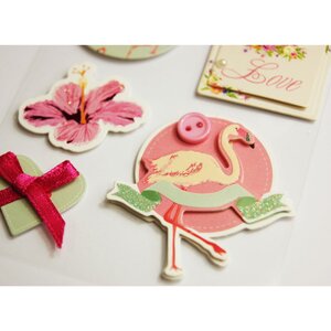 Autocollants en relief à paillettes - Flamant rose & Amour