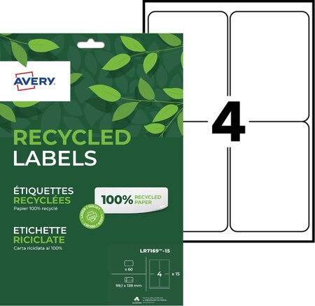 Lot de 60 étiquettes recyclées blanches 99 1 x 139mm