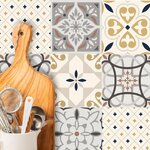 6 stickers petits carreaux de ciment beige or  15 x 15 cm