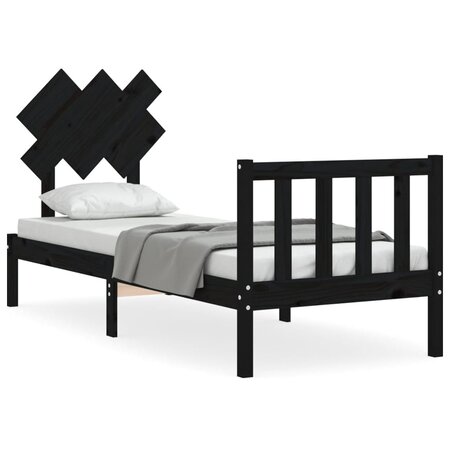 vidaXL Cadre de lit avec tête de lit noir petit simple bois massif