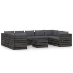 vidaXL Salon de jardin 10 Pièces avec coussins Bois imprégné de gris