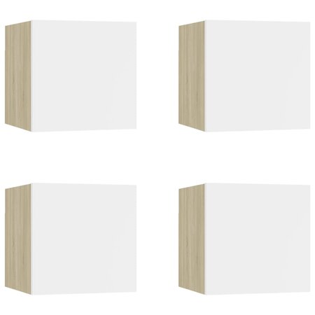 vidaXL Meubles TV muraux 4 Pièces Blanc et chêne sonoma 30 5x30x30 cm
