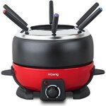 HKoeNIG ALP1800 - Fondue électrique 6 personnes - 2L - 800W - Thermostat réglable 25°C a 190°C - Caquelon amovible - Rouge et noir